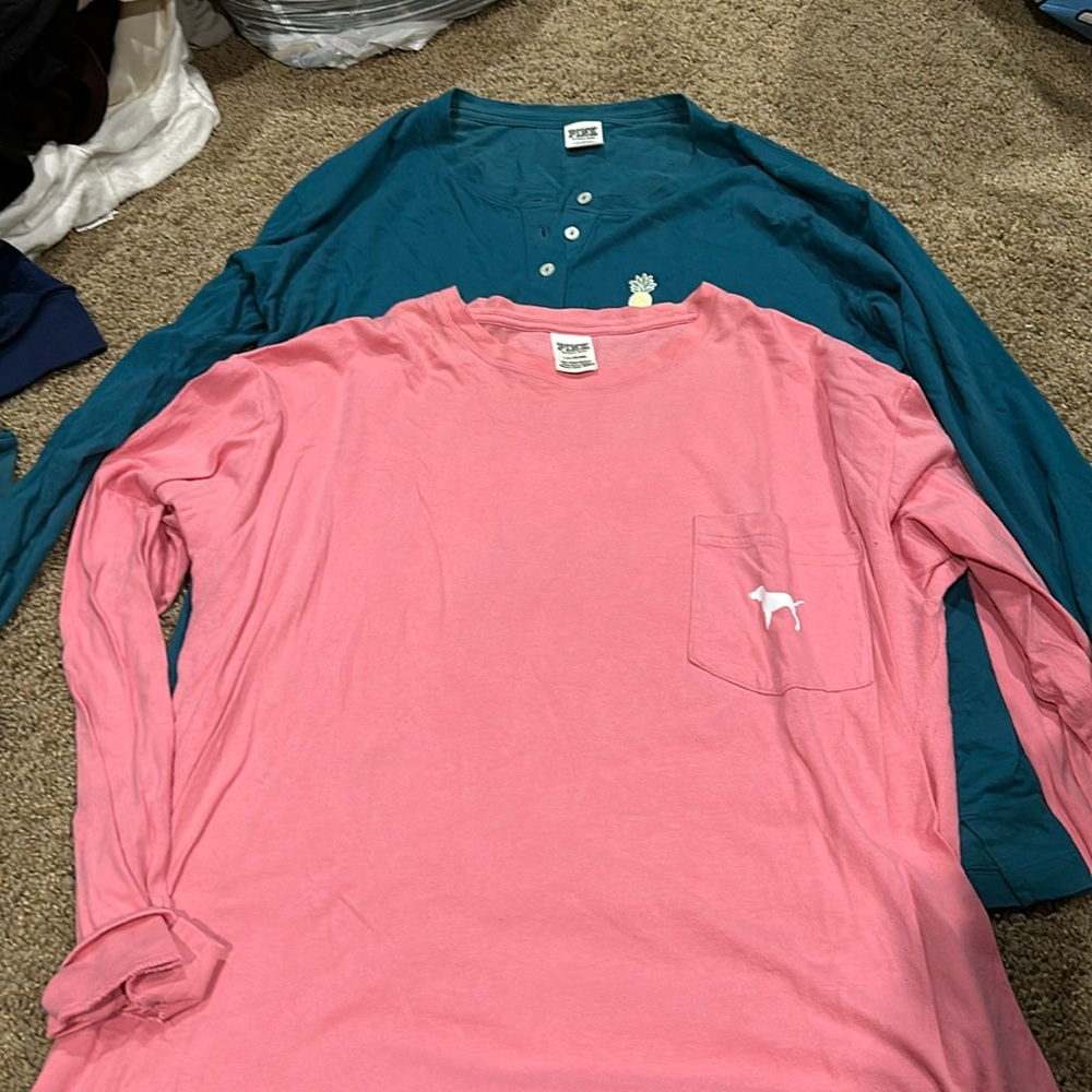 Two pink long sleeve shirts. size large. Lightly used